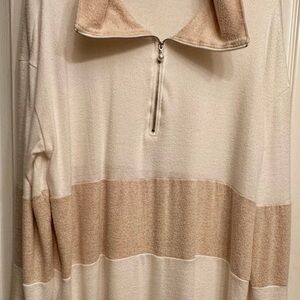 Peyton Primrose Beige and Cream Quarter-Zip Sweater